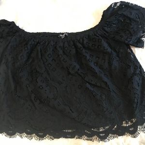 Express Cropped Black Lace Off the Shoulder Top